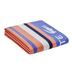Lacoste Blue With Red Striped Hem Alligator Center Beach Towel