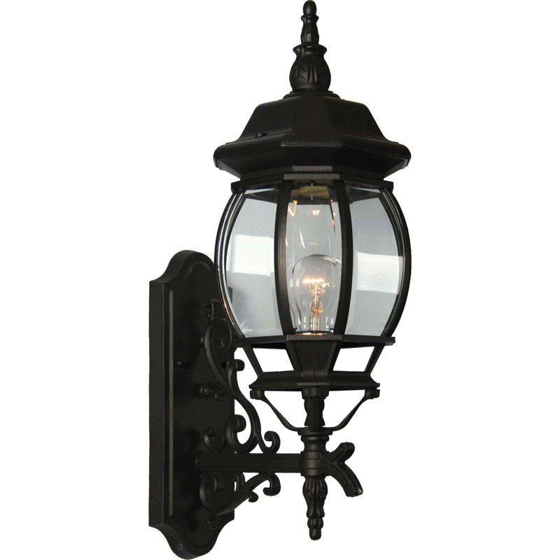 Lanterne murale d'extérieur 1 lumière en fonte d'aluminium noire avec verre biseauté transparent, Noir