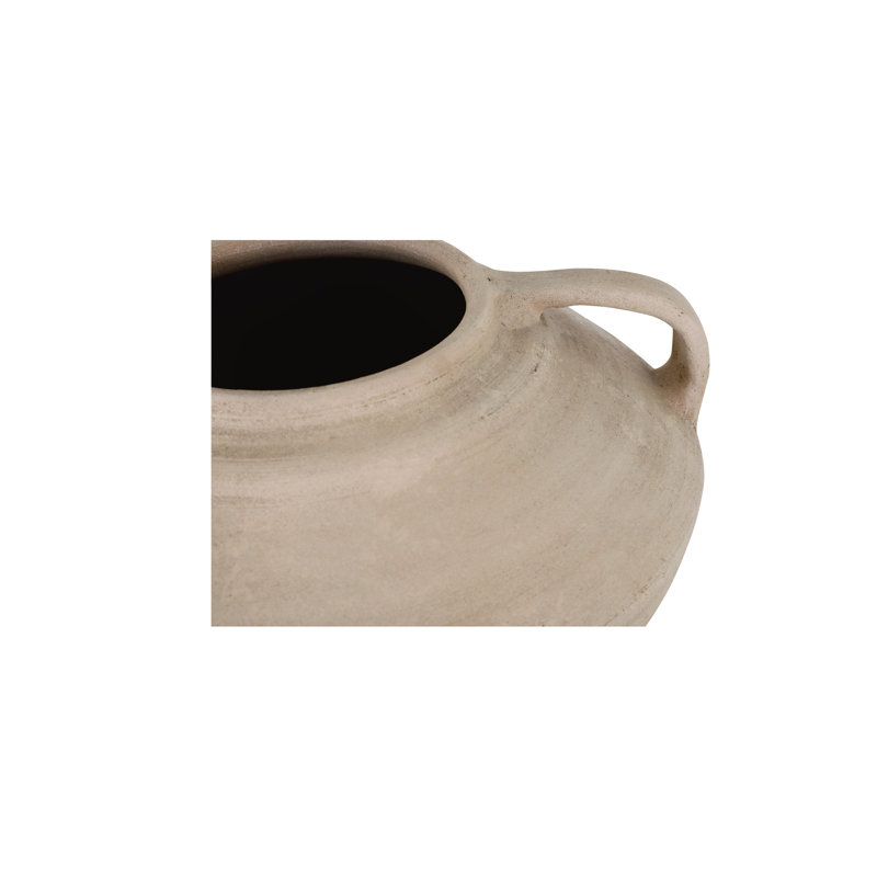Vase, amphore, terre cuite, poignée moulée, finition beige vieilli
