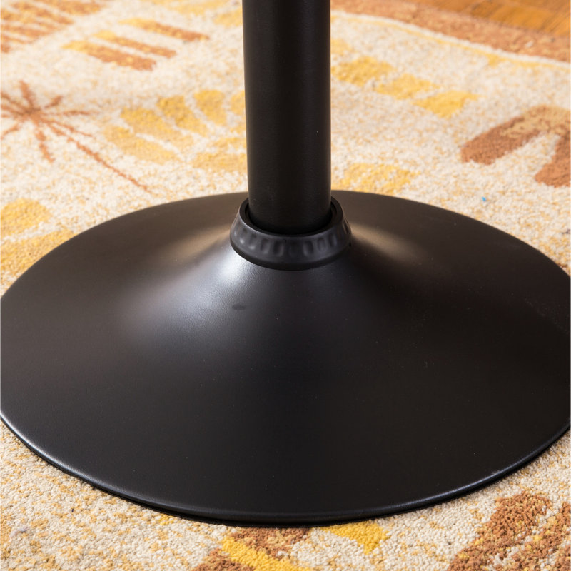 Dining Area Adjustable Height Bar Table With Black Square Top And 2 Swivel Leather Rotating Stool Units For Office