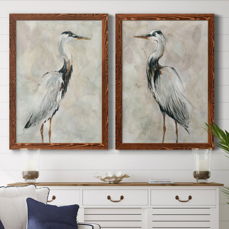 Crane at Dusk I - ensemble de 2 reproductions, H 37,5 po x l 55 po, Toile encadrée, Noyer