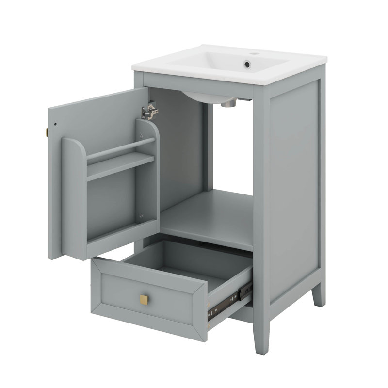 20 Inch Bathroom Vanity With Sink, Solid Wood Bathroom Sink Vanity Cabinet With Drawer, Storage Rack And Soft Closing Door