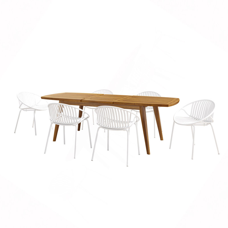 Ensemble de salle à manger extensible moderne 7 pièces avec chaise empilable, Blanc