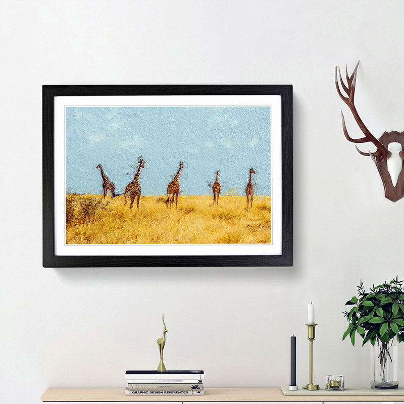 Giraffes - Picture Frame Painting Print, Black Framed, 48cm H x 65cm W x 2cm D