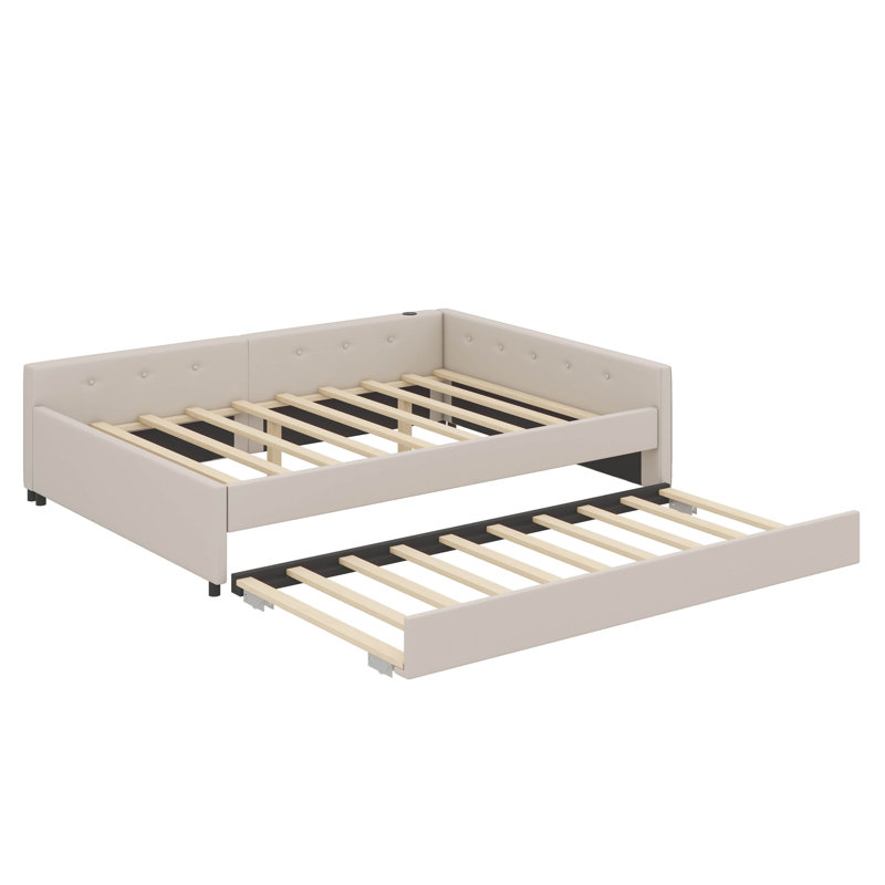 Upholstered Daybed With Built In USB Ports And Trundle, Queen