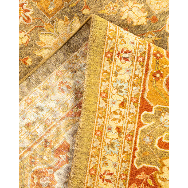 Tapis unique vert / ivoire noué à la main de conception unique 8 pi 3 po x 13 pi 5 po Keenan