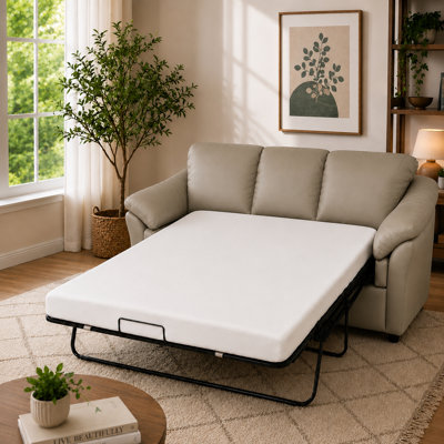 Ramdev Top Grain Leather Sofa Bed with Cushioned Back and Pillow Top Arm