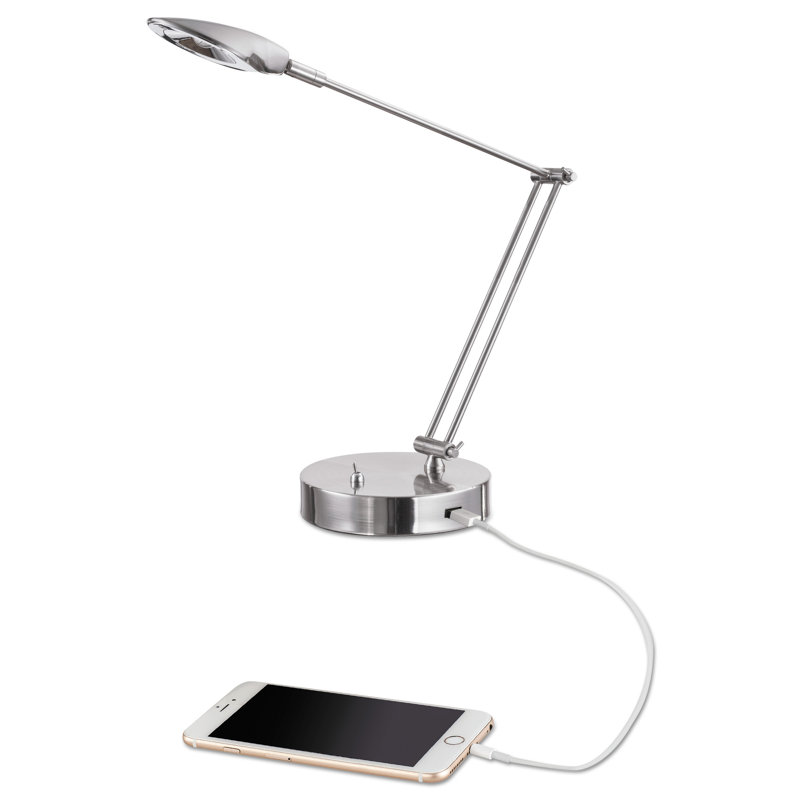 Adjustable Brushed Nickel LED Task Lamp with USB Port
