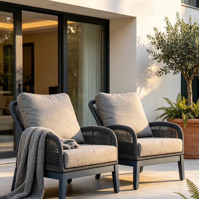 Chaise de patio en osier toutes saisons avec coussins