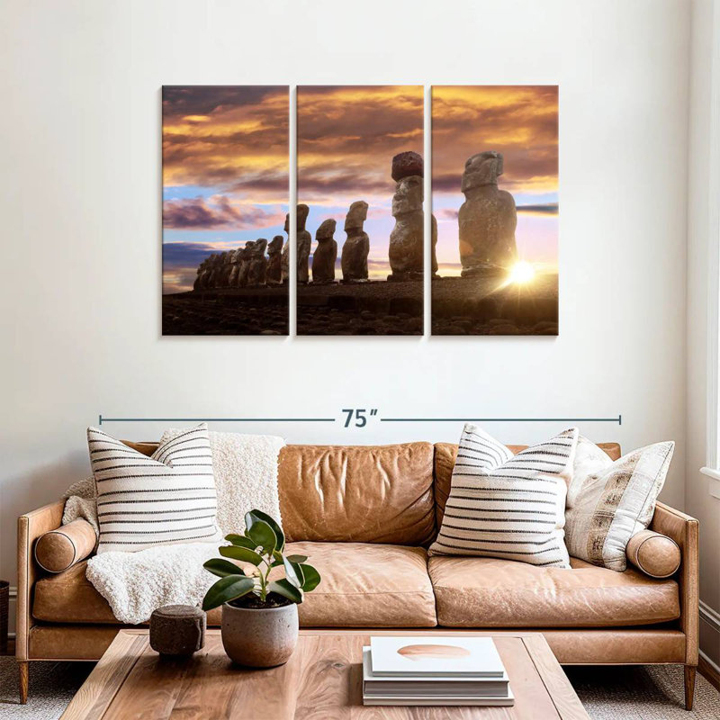 Lilie Sun Rising Over Moai Statues, 36" H x 57" W