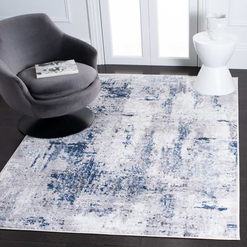 Minyard Abstract Gray/Blue Area Rug, Rectangle 9' x 12'