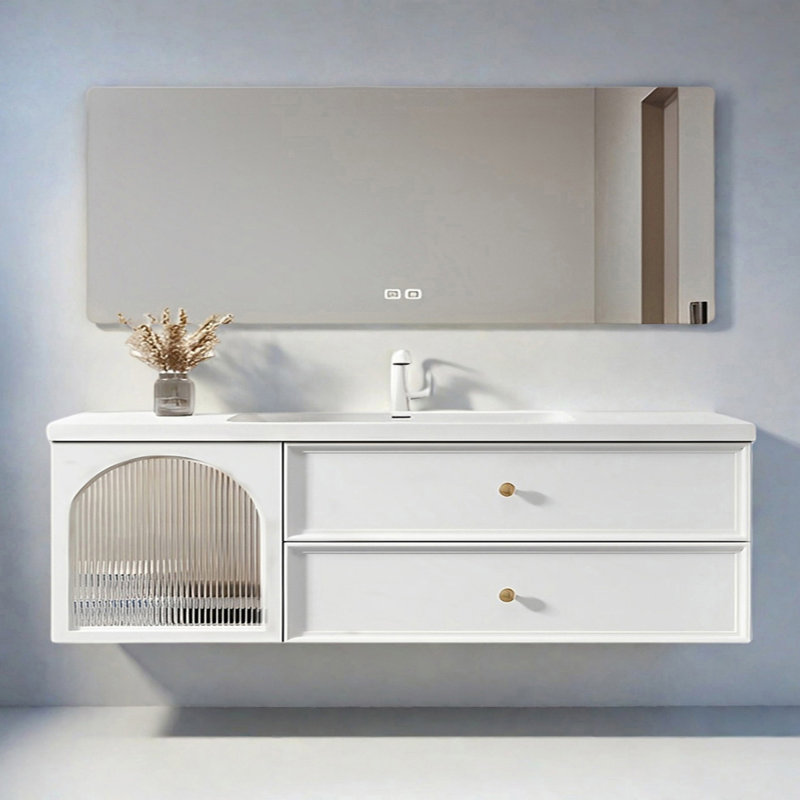 Armoire de salle de bain de style français crème, 67"