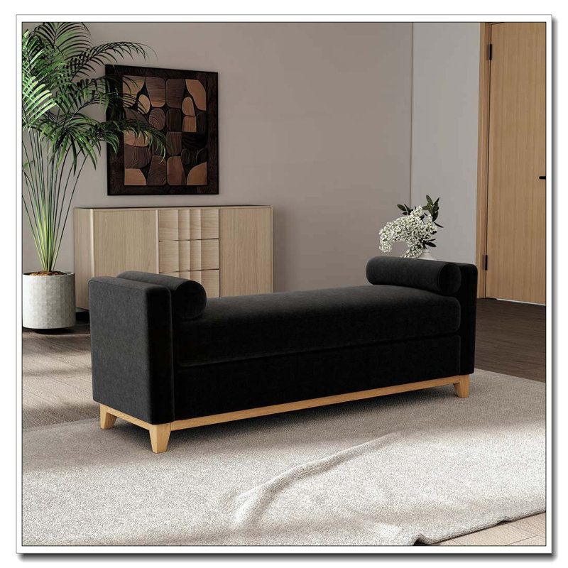 Banc rembourré en bois massif, 66.34 inch, Black+Natural