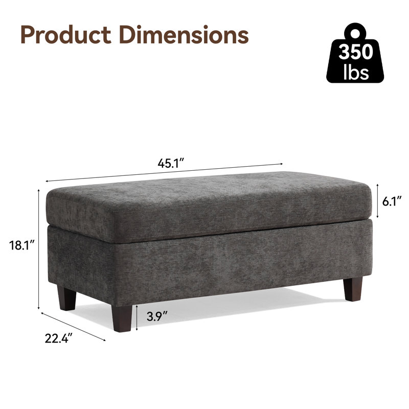 Banc multi-fonctionnel pour repose-pieds avec couvercle rabattable en bois et coussin, Gris foncé