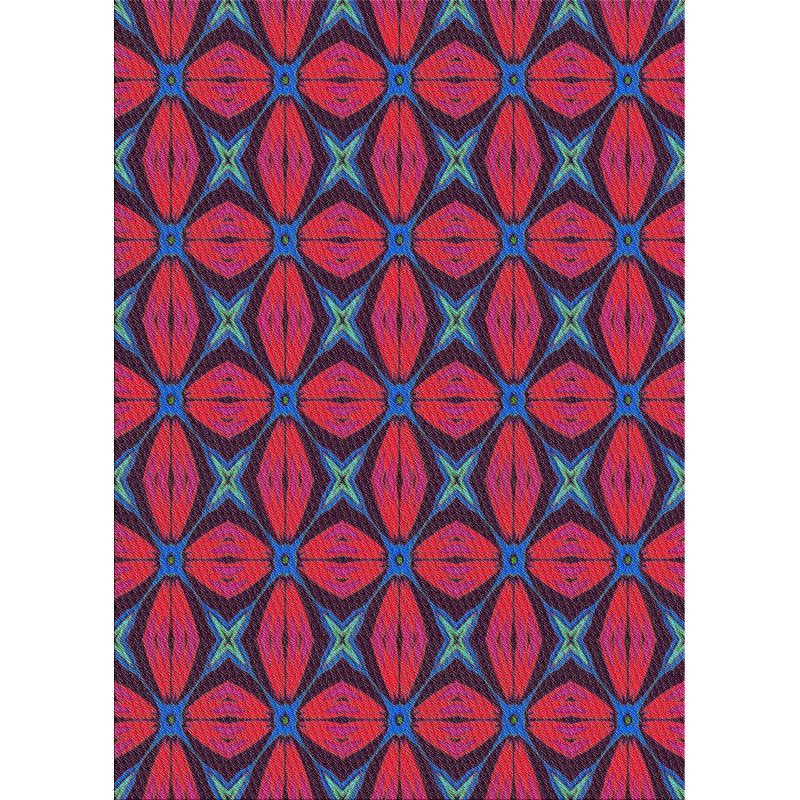 Tapis rouge/bleu à motifs, Rectangle 5 pi x 7 pi