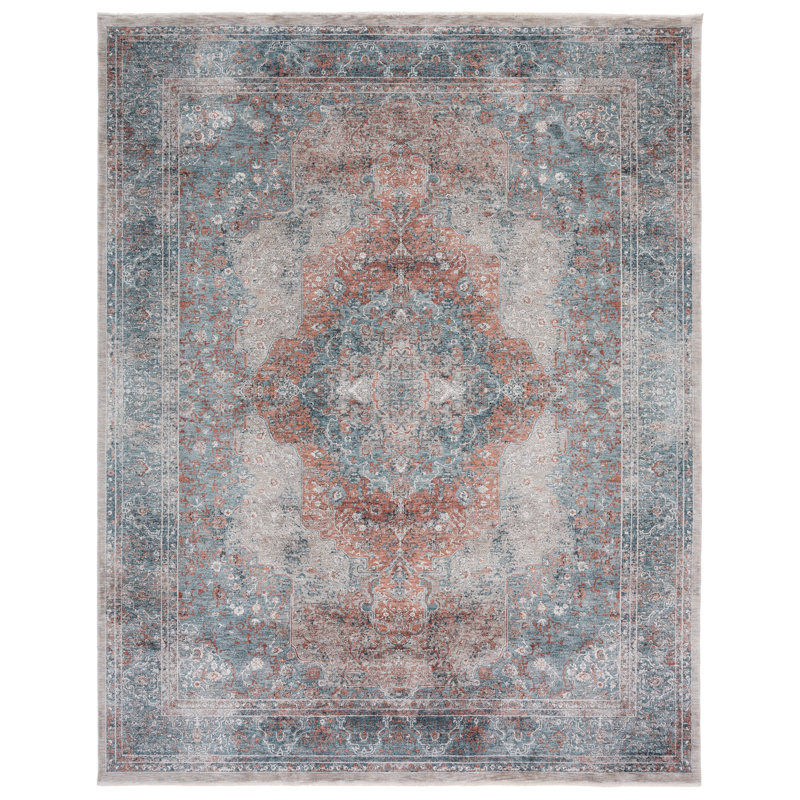 Tapis oriental bleu / rouille, Rectangle 8 pi x 10 pi
