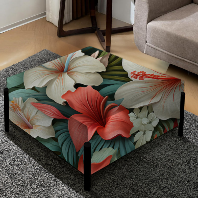 Paradise Mirage - motif tropical I - grand repose-pieds carré tropical