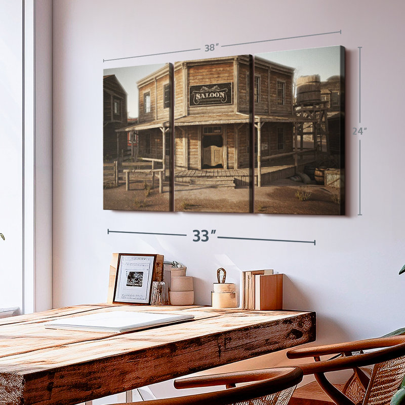 «Western Saloon Bar», 3 pièces sur toile, H 24 po x l 38 po 