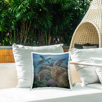 Turtle Bay over Reef Outdoor Printed Pillow design by Collin Bogle