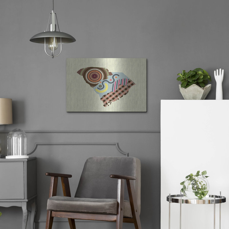 Wrought Studio ™ «South Carolina State Map» par Lanre Adefioye, mur en métal, H 16 po x l 24 po