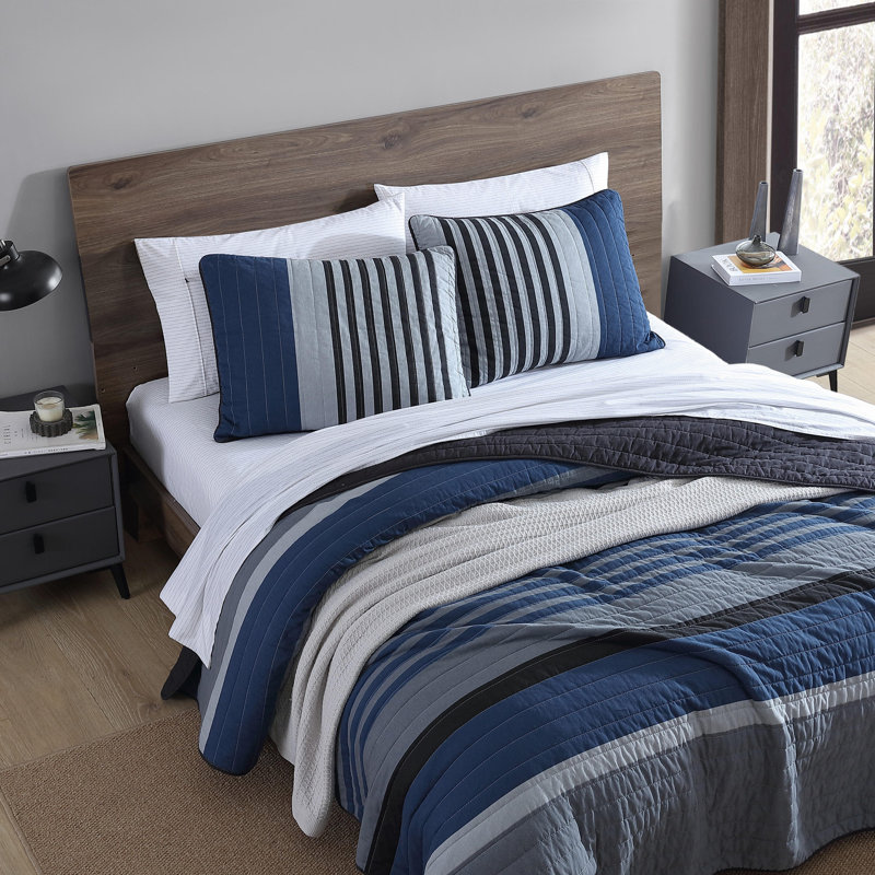 Full Grey Heather Cotton Reversible Quilt Set