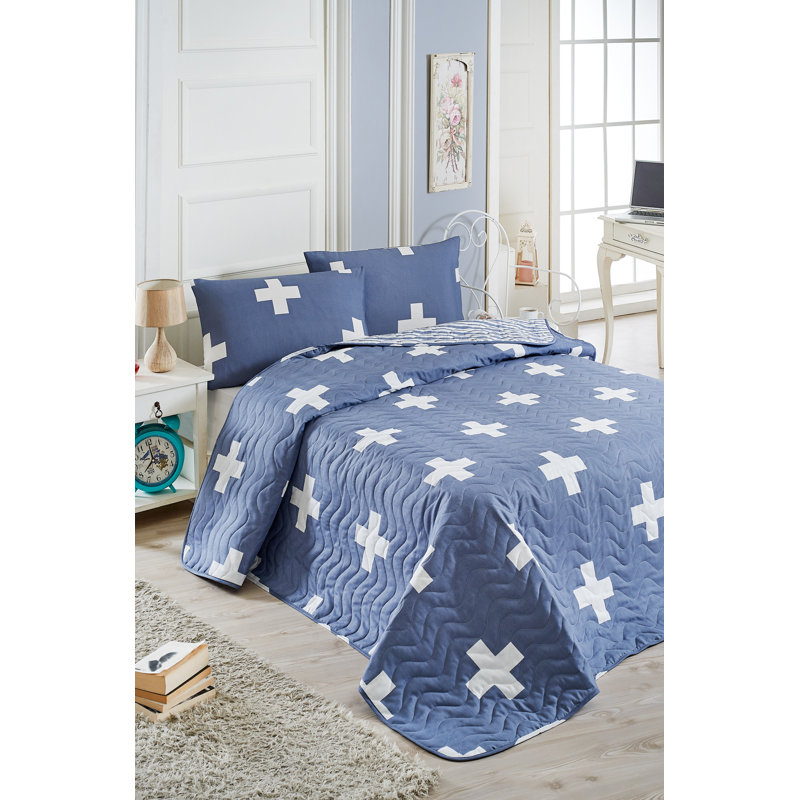 Couvre-lit en mélange de coton Ebadur Plus blanc / bleu cosmique