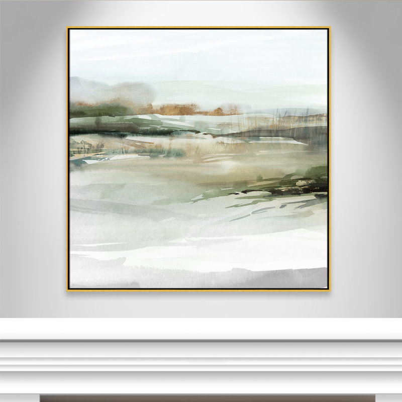 «Prologue II» par Isabelle Z, L 46,5 po x H 46,5 po, Toile avec cadre, Flotteur doré