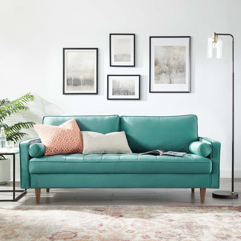 Valour Performance Velvet Sofa by Modway, Teal Plainweave