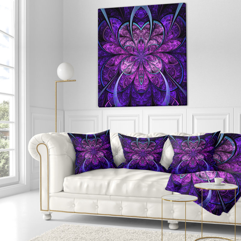 Grand coussin floral bleu et mauve à motif floral, 16 po x 1 po, Coussin décoratif