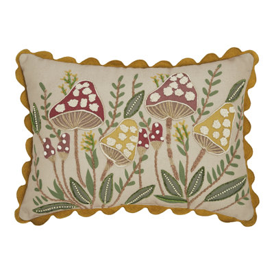 Embroidered Woodland Mushrooms Pillow 14x20