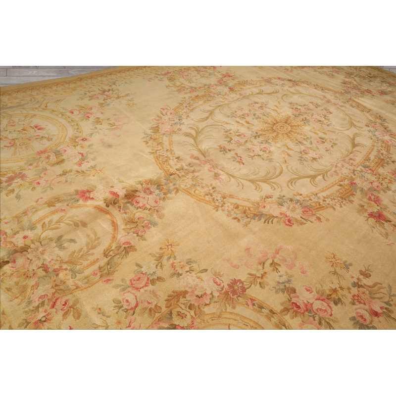 11'9''x17'10'' Hand Knotted Wool Beige Floral Plush Pile Asmara Medallion Rug