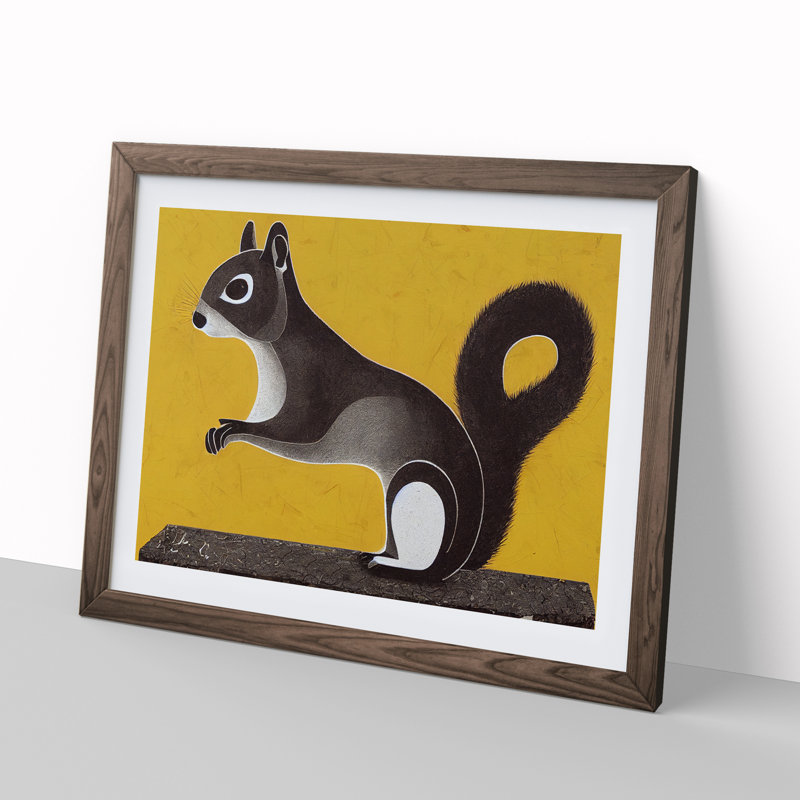 Squirrel - Single Picture Frame Print, Walnut, 34cm H x 46cm W x 2cm D