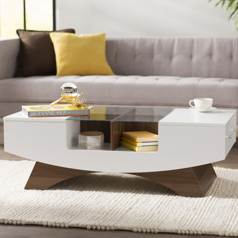 Madilyn Trestle Coffee Table with Storage, White