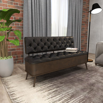 Metal Room Storage Bench with Tufted Faux Leather