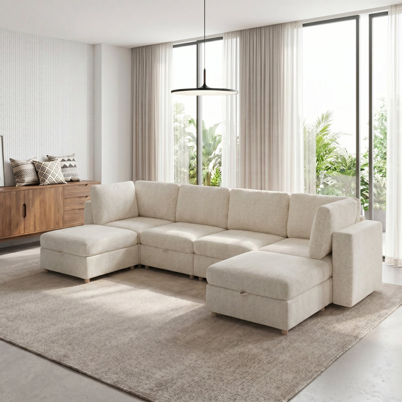 Canapé modulaire modulaire, canapé convertible avec rangement, ensemble de canapé pliant multifonctionnel en tissu, canapé 6 places (beige)