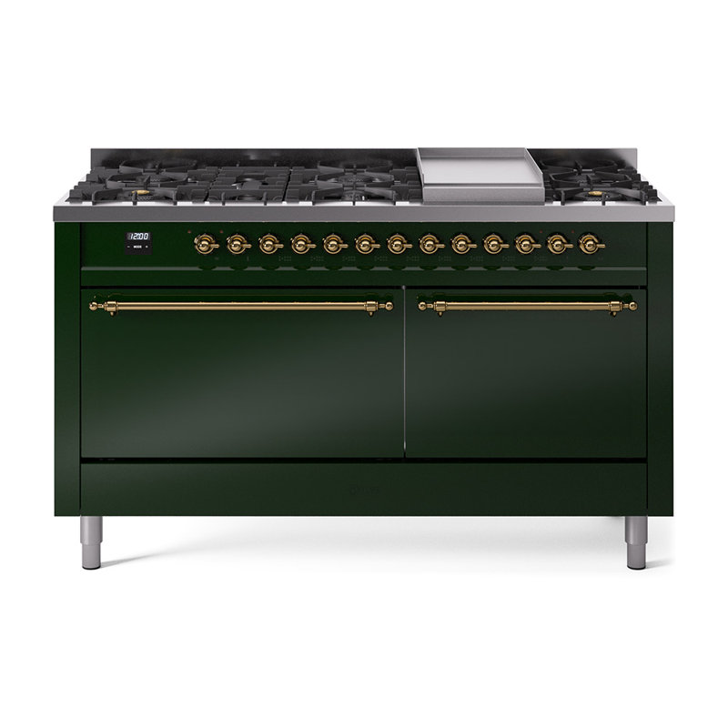 ILVE Nostalgie II Series 60 inch Dual Fuel Range with 9 Sealed Burners, Griddle (Solid Door), Natural Gas