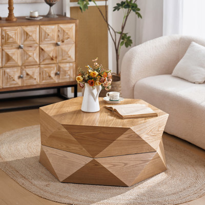 Table basse à plateau rabattable rétro avec rangement caché, idéale pour le salon, la chambre à coucher et le bureau, plaquée en bois massif pour plus de durabilité