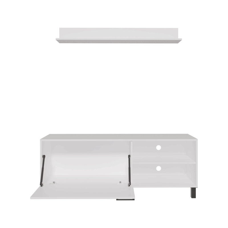Ensemble de salon, meuble télé + tablette murale, 1 porte, 3 tablettes, blanc