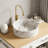 14 Inch Bathroom Sink Round Vessel Sink with Stone Pattern Finish, Modern Countertop Bowl Sink for Vanity, Glossy White-123308156