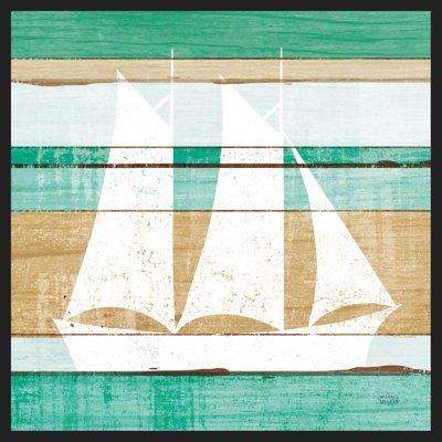 Beachscape V Boat Green sur papier affiche