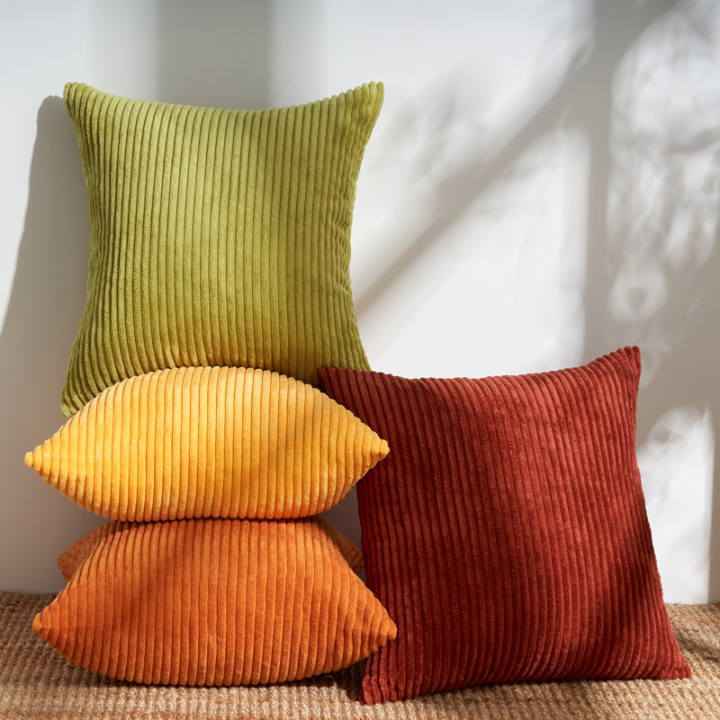 Corduroy Striped Corduroy Pillow Cover Square Modern Gradient Pillow Cases for Sofa,  Decorative Cushion Cover, Yellow Orange