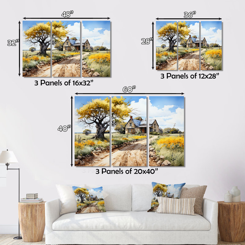 «Farmhouse Country Elegance II», reproduction sur toile 3 pièces, H 28 po x l 36 po x P 1 po