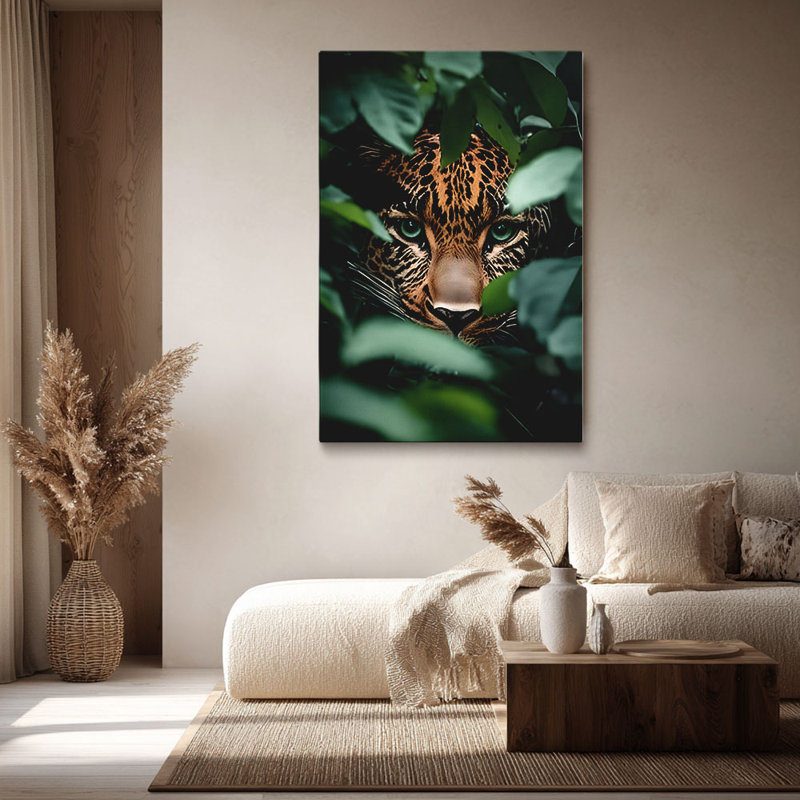 «Wild Leopard Peeking Through Foliage», art mural tendu sur toile jungle pour Eclectic Studio, 18 * 12 pouces (45 * 30 * 2cm)