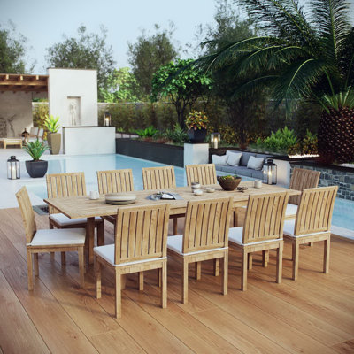 Ensemble repas d'extérieur en teck pour terrasse 11 pièces Marina