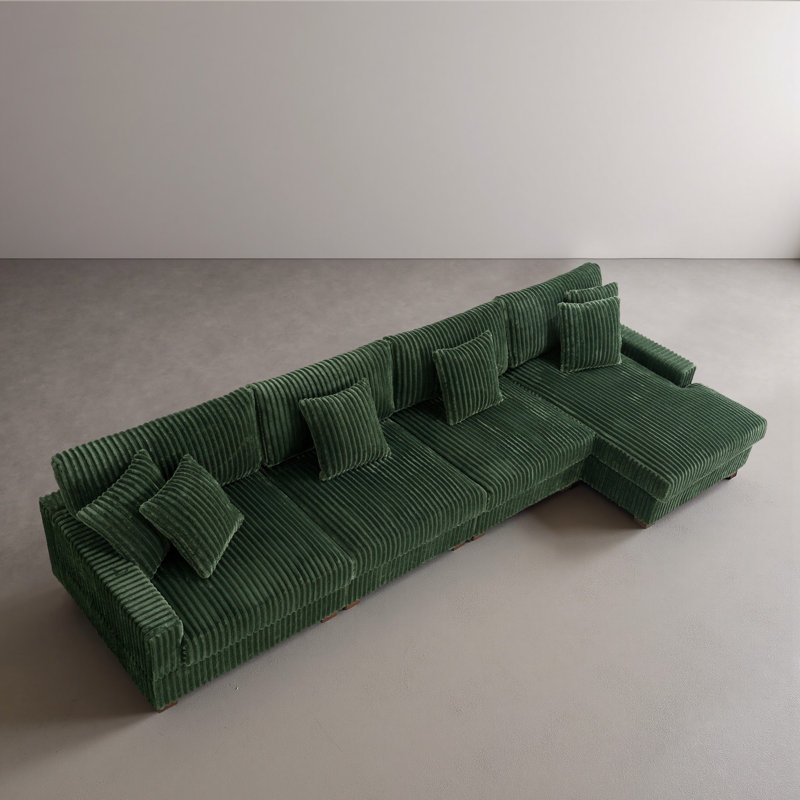 4 Seater Sectional, Green Faux Fur