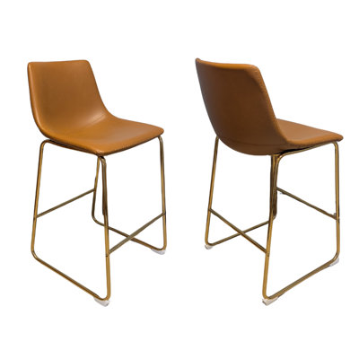 Tabouret de bar en faux cuir brun clair avec base dorée
