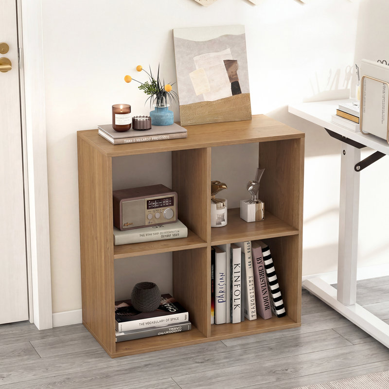 Bibliothèque à 4 cubes avec compartiments ouverts et trousses anti-basculement, Naturel