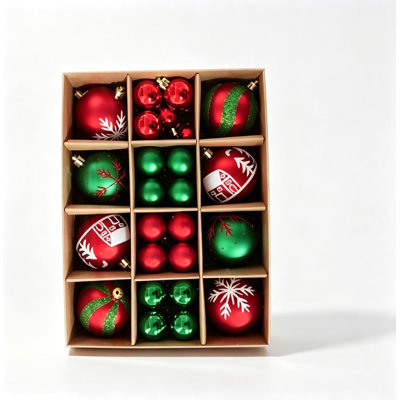 12Pcs Shatterproof Christmas Ball Ornaments - Red & Green Set