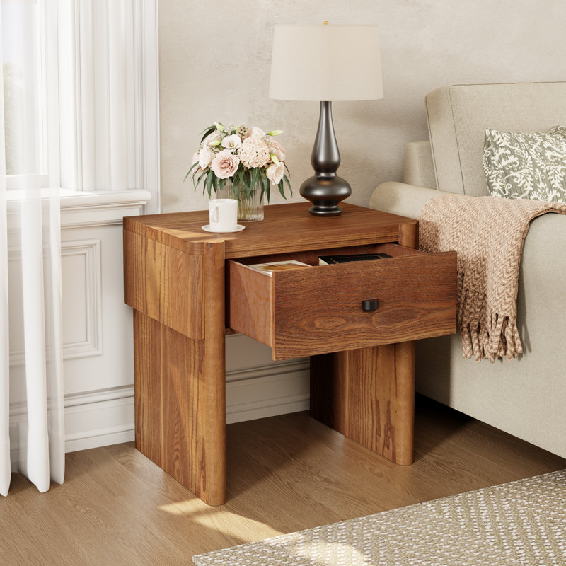 Eakins Modern Wooden Nightstand with Smooth-Glide Drawer, Autumn Oak