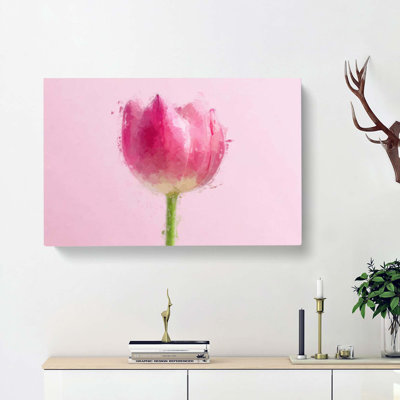 Perfectly Pink Tulip Flower In Abstract - Wrapped Canvas